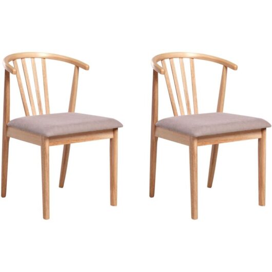 Set of 2 Dining Chairs CRAIG Wood Light Brown/ Taupe