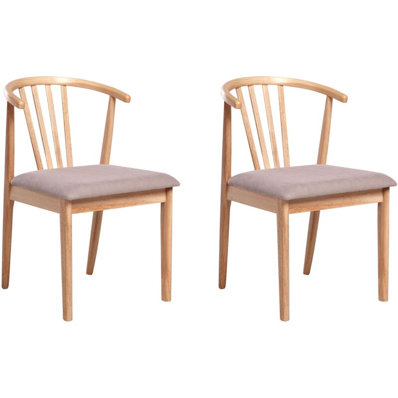 Set of 2 Dining Chairs CRAIG Wood Light Brown/ Taupe
