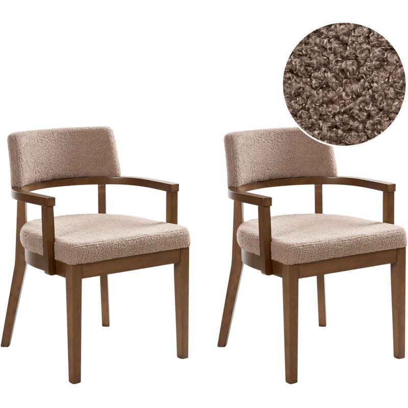 Set of 2 Dining Chairs DALBO Boucle Dark Brown/ Taupe