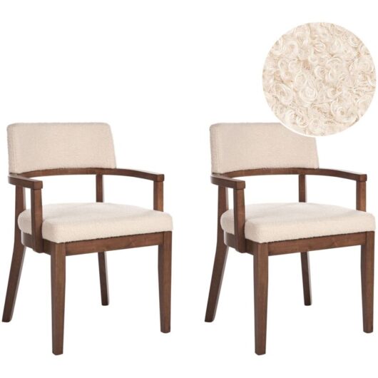 Set of 2 Dining Chairs DALBO Boucle Light Beige