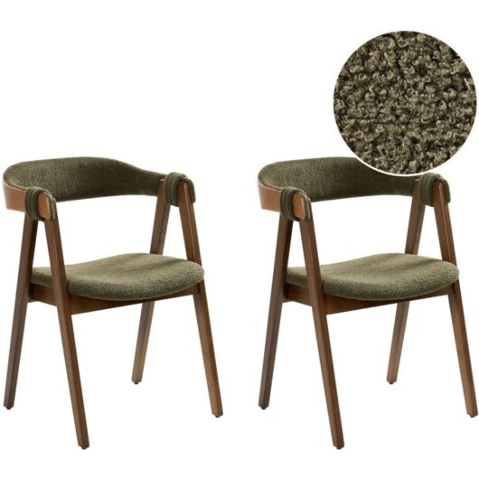 Set of 2 Dining Chairs DAY Boucle Dark Brown/ Green