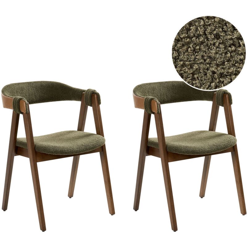Set of 2 Dining Chairs DAY Boucle Dark Brown/ Green