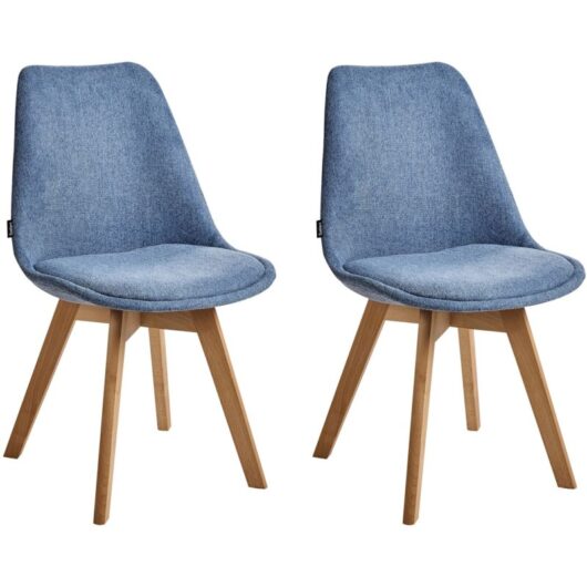 Set of 2 Dining Chairs Fabric Upholstery Solid Wood Legs Light Blue Dakota II