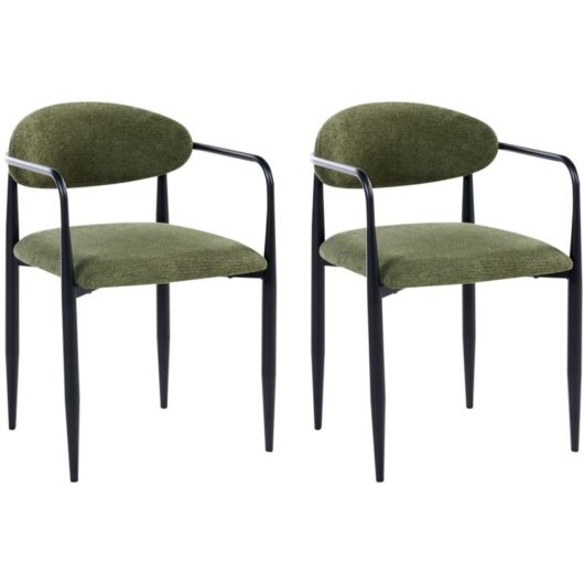 Set of 2 Dining Chairs Green Polyester Upholstery Metal Frame Mid-Century Modern Style TANEVIK