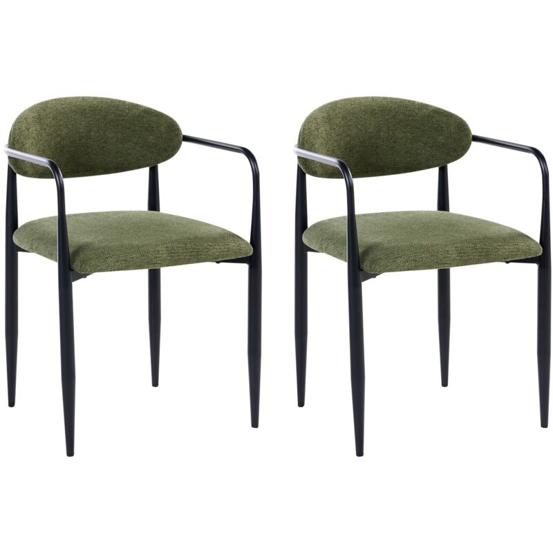 Set of 2 Dining Chairs Green Polyester Upholstery Metal Frame Mid-Century Modern Style TANEVIK