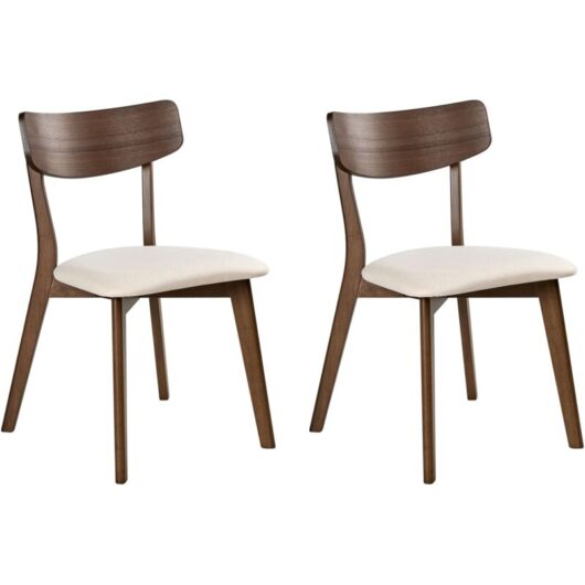 Set of 2 Dining Chairs HOPE Wood Off-White/ Dark Brown