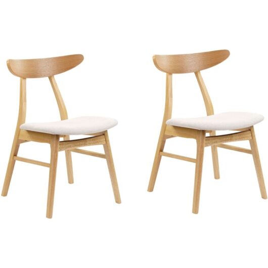 Set of 2 Dining Chairs LYNN Wood Light Brown/ Beige