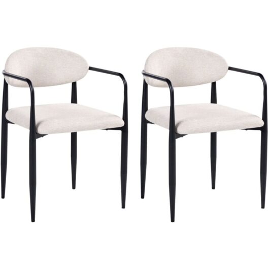 Set of 2 Dining Chairs Light Beige Polyester Upholstery Metal Frame Mid-Century Modern Style TANEVIK