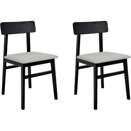 Set of 2 Dining Chairs Light Grey Fabric Seat Black Frame Stacy