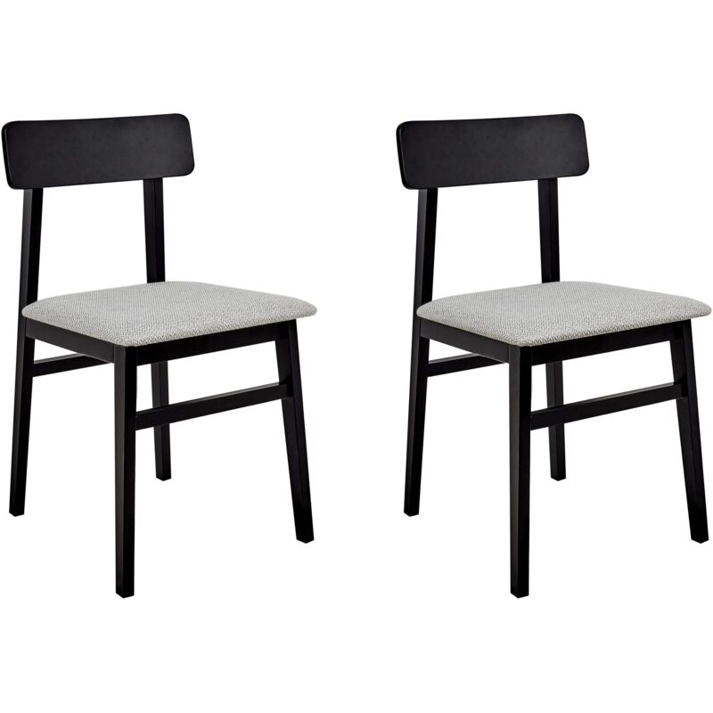 Set of 2 Dining Chairs Light Grey Fabric Seat Black Frame Stacy