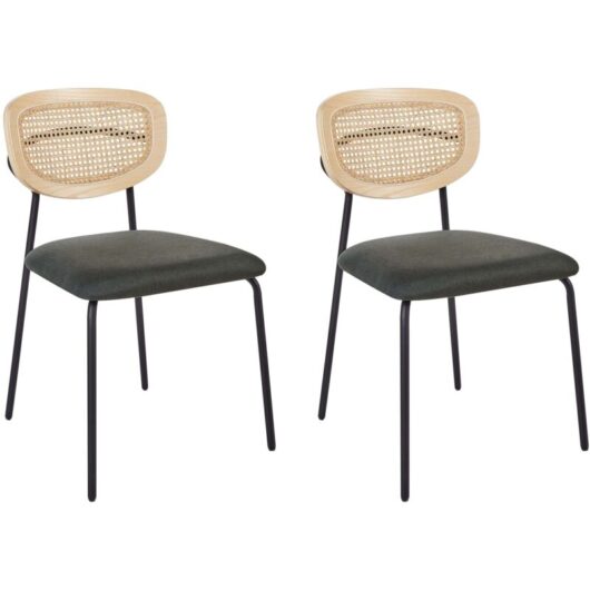 Set of 2 Dining Chairs MAYETTA Rattan Dark Green