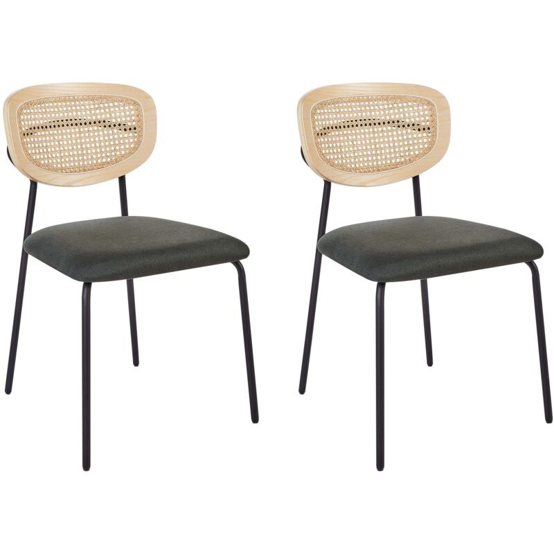 Set of 2 Dining Chairs MAYETTA Rattan Dark Green