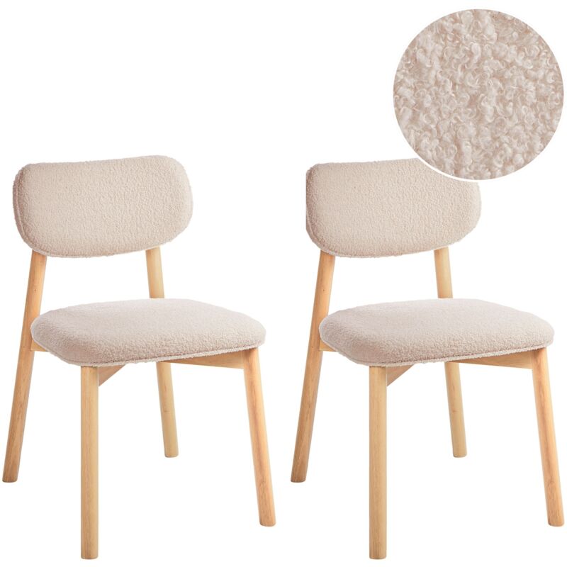 Set of 2 Dining Chairs MILLS Boucle Light Beige