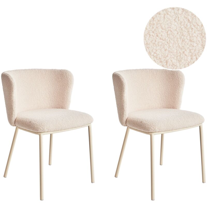Set of 2 Dining Chairs MINA II Boucle Light Beige