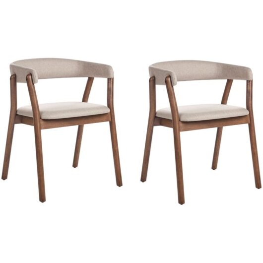 Set of 2 Dining Chairs MYLO Fabric Dark Brown/ Beige