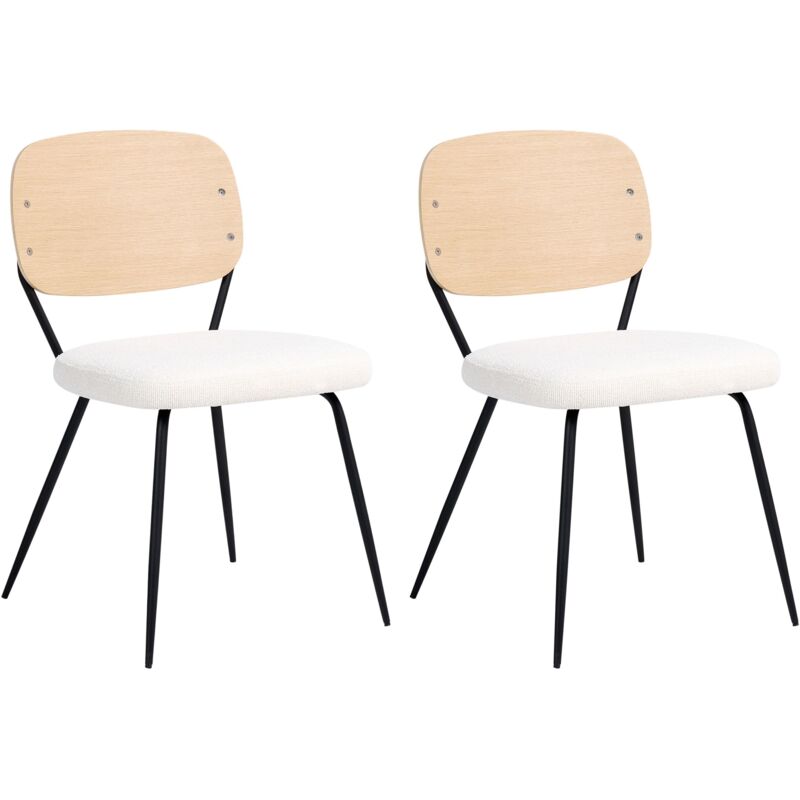 Set of 2 Dining Chairs Off-White Black Iron Legs Armless Protective Caps Modern Minimalism Design Dining Room EILEEN