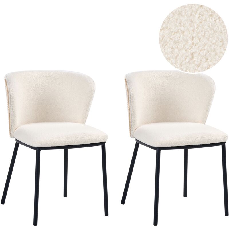 Set of 2 Dining Chairs Off-White Black Iron Legs Armless Protective Caps Modern Minimalism Design Dining Room HOSKIN