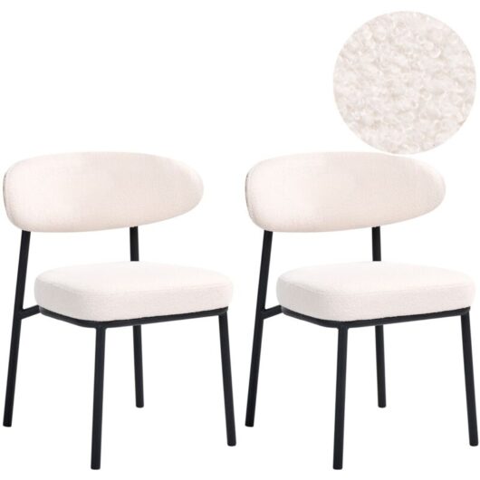 Set of 2 Dining Chairs Off-White Black Iron Legs Armless Protective Caps Modern Minimalism Design Dining Room WINTON