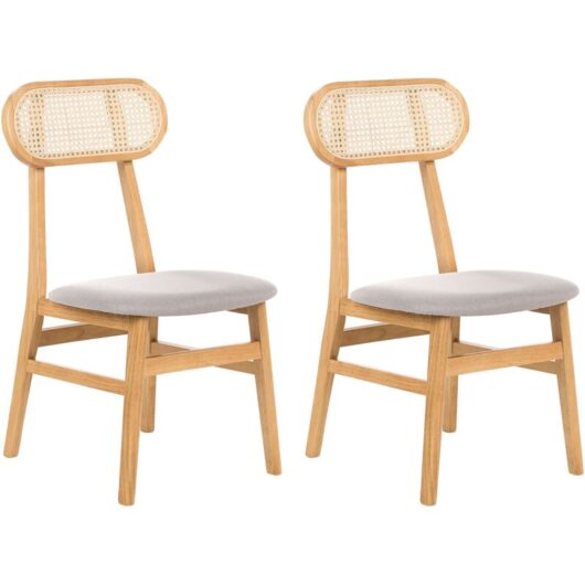 Set of 2 Dining Chairs Polyester Upholstered Seats Viennese Braid Rattan Backrest Rubber Wood Frame Armless Retro Style Light Brown Fallon