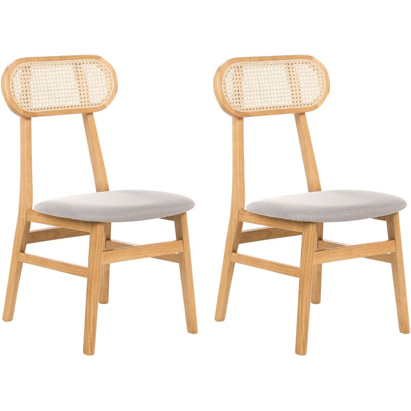 Set of 2 Dining Chairs Polyester Upholstered Seats Viennese Braid Rattan Backrest Rubber Wood Frame Armless Retro Style Light Brown Fallon