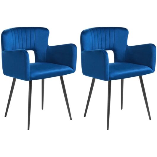 Set of 2 Dining Chairs SANILAC Velvet Navy Blue