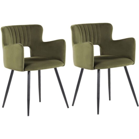 Set of 2 Dining Chairs SANILAC Velvet Olive Green