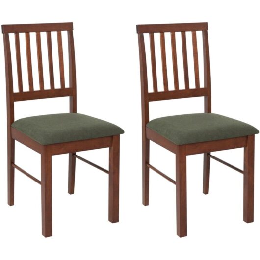 Set of 2 Dining Chairs Upholstered Dark Wood Dark Green Orono