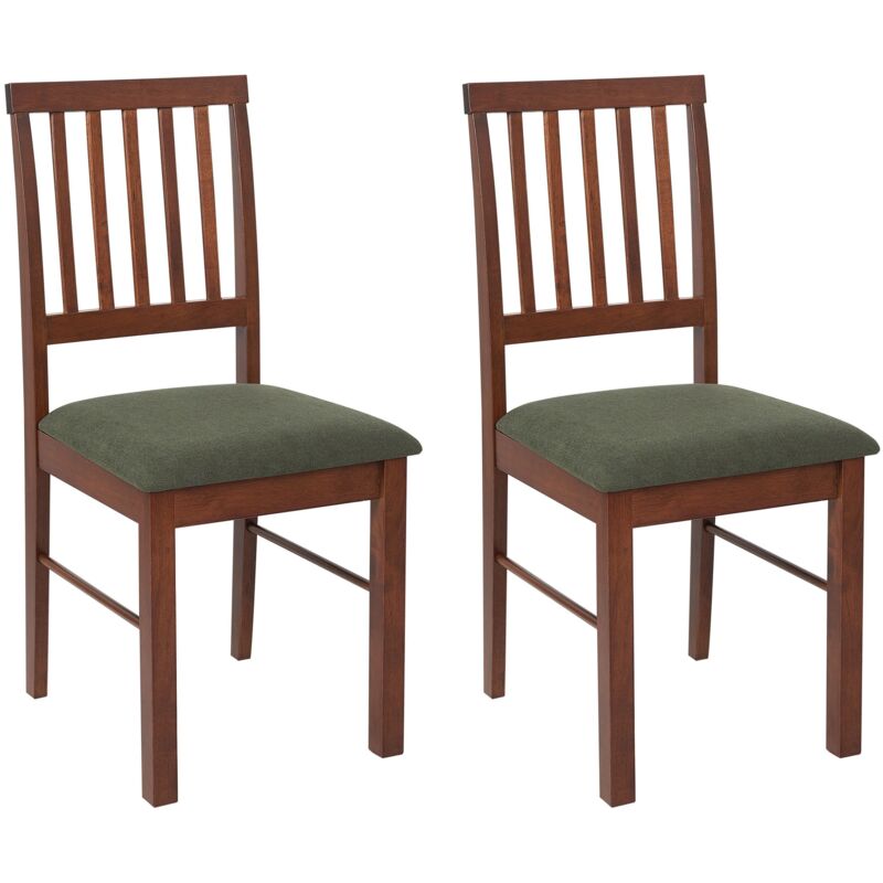 Set of 2 Dining Chairs Upholstered Dark Wood Dark Green Orono