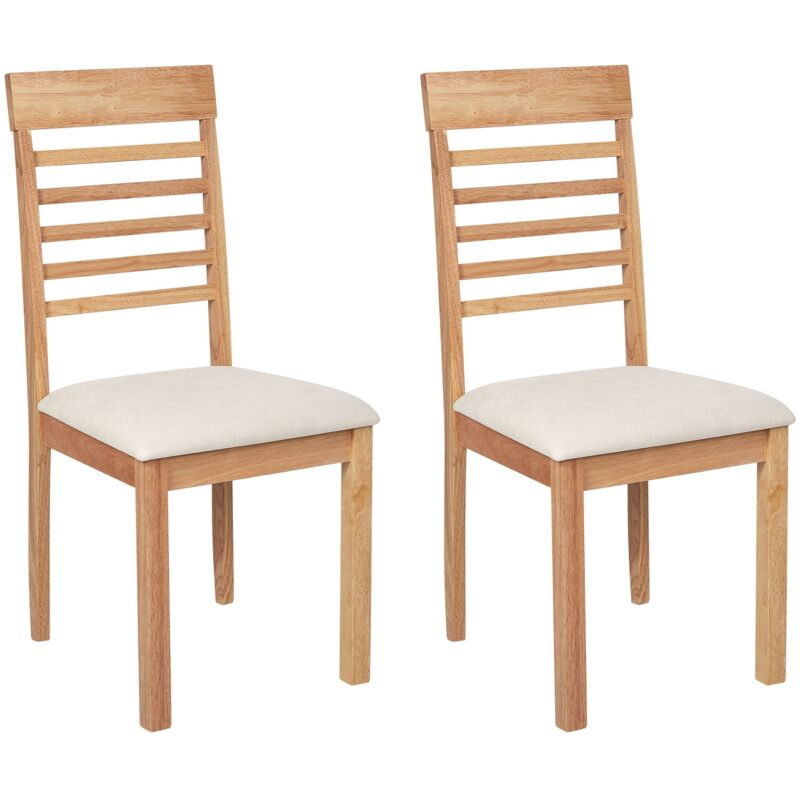 Set of 2 Dining Chairs Upholstered Light Wood Light Beige Ortley