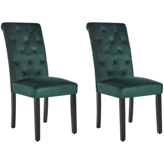 Set of 2 Dining Chairs VELVA Velvet Dark Green