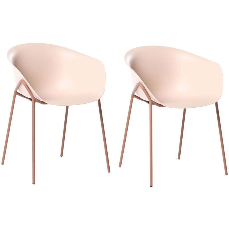Set of 2 Garden Chairs Beige Plastic Seat Black Metal Legs All-Weather Modern METEORA