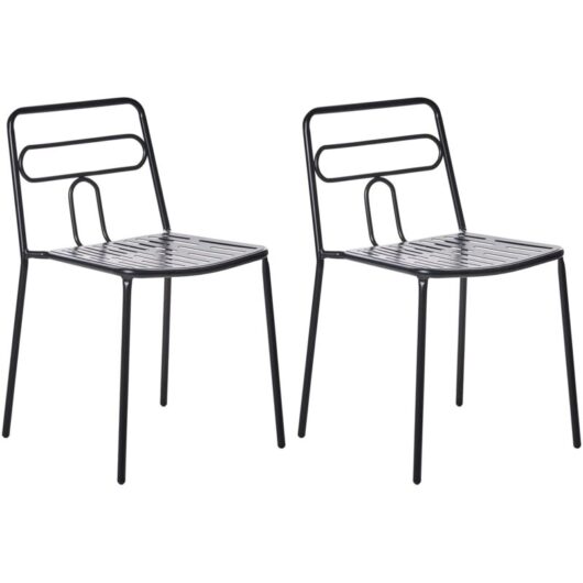 Set of 2 Garden Chairs Black Steel Frame Stackable Outdoor Patio Modern AGEROLA