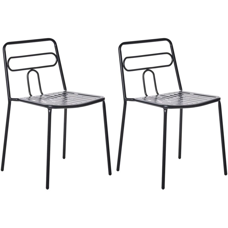 Set of 2 Garden Chairs Black Steel Frame Stackable Outdoor Patio Modern AGEROLA