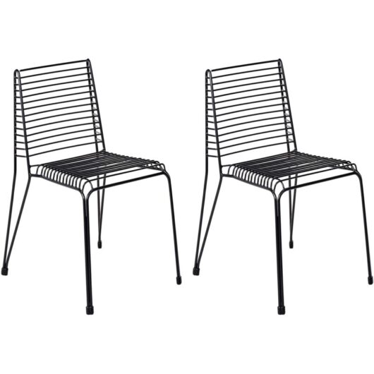 Set of 2 Garden Chairs Black Steel Frame Stackable Outdoor Patio Modern CHIEVE