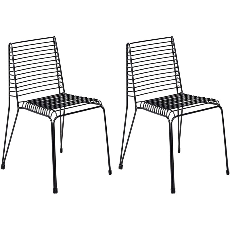 Set of 2 Garden Chairs Black Steel Frame Stackable Outdoor Patio Modern CHIEVE