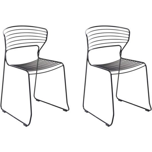 Set of 2 Garden Chairs Black Steel Frame Stackable Outdoor Patio Modern PISTOIA