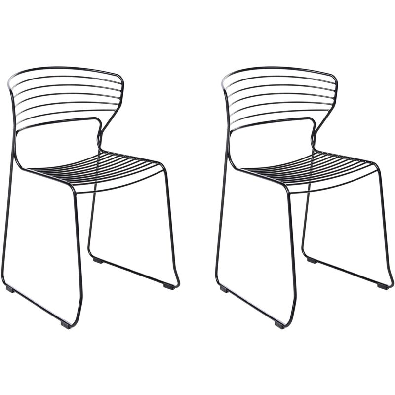 Set of 2 Garden Chairs Black Steel Frame Stackable Outdoor Patio Modern PISTOIA