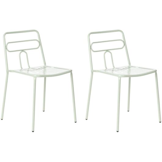Set of 2 Garden Chairs Light Green Steel Frame Stackable Outdoor Patio Modern AGEROLA