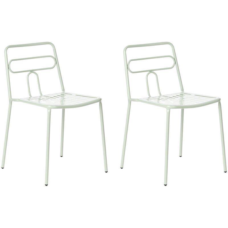 Set of 2 Garden Chairs Light Green Steel Frame Stackable Outdoor Patio Modern AGEROLA