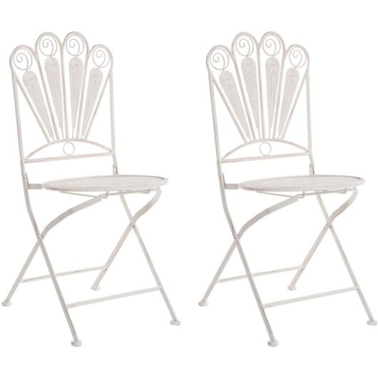 Set of 2 Garden Chairs Off-White Metal Iron Frame Folding Vintage Style Outdoor Peacock Motif Distressed Effect PAVIA