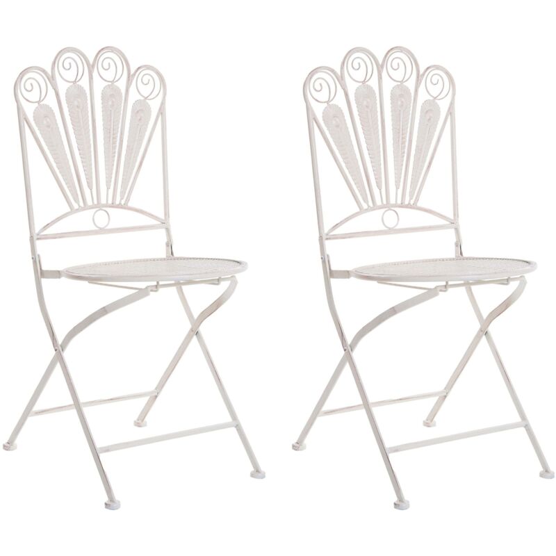 Set of 2 Garden Chairs Off-White Metal Iron Frame Folding Vintage Style Outdoor Peacock Motif Distressed Effect PAVIA