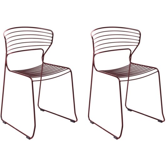 Set of 2 Garden Chairs Red Steel Frame Stackable Outdoor Patio Modern PISTOIA