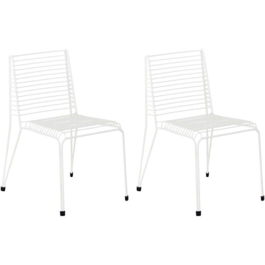 Set of 2 Garden Chairs White Steel Frame Stackable Outdoor Patio Modern CHIEVE
