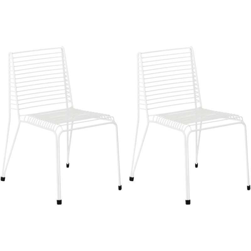 Set of 2 Garden Chairs White Steel Frame Stackable Outdoor Patio Modern CHIEVE