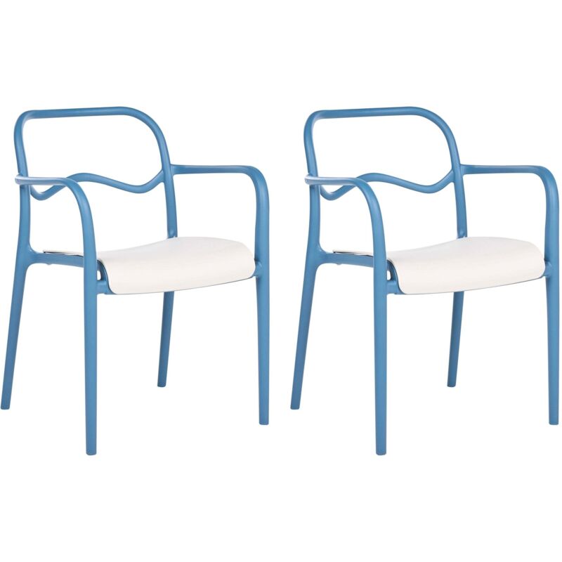 Set of 2 Garden Dining Chairs Blue Plastic Stackable Retro Style All-Weather THASOS