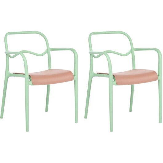 Set of 2 Garden Dining Chairs Green Plastic Stackable Retro Style All-Weather THASOS