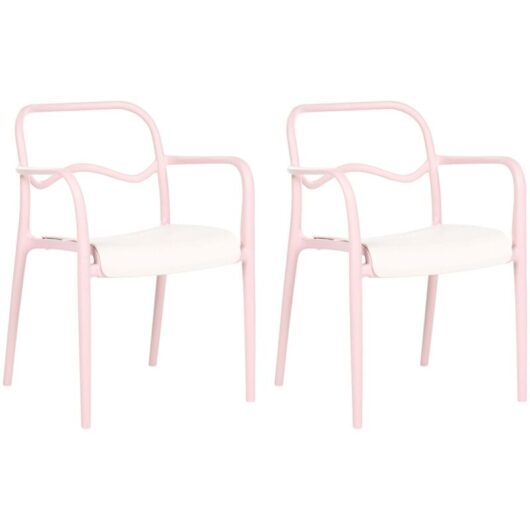 Set of 2 Garden Dining Chairs Pastel Pink Plastic Stackable Retro Style All-Weather THASOS