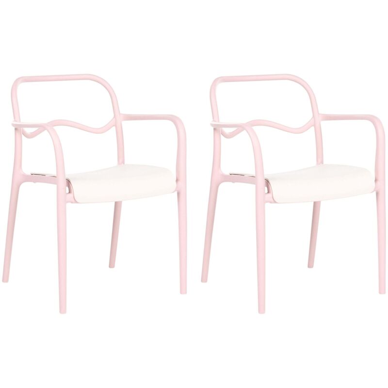 Set of 2 Garden Dining Chairs Pastel Pink Plastic Stackable Retro Style All-Weather THASOS