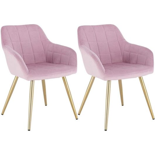 Set of 2 Kitchen Dining Chairs Velvet Armchairs with Padded Seat Metal Leg Pink - Woltu