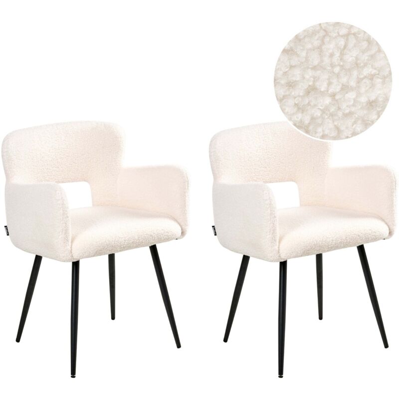 Set of 2 Modern Dining Chairs Boucle Fabric Upholstery Seat with Armrests Tufted White Sanilac